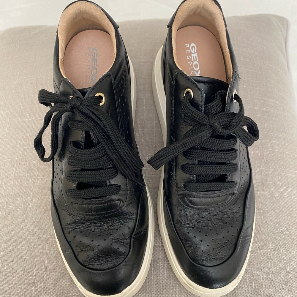 Geox Black Leather Casual Shoes